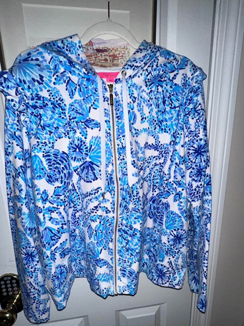 Lilly Pulitzer Blue & White Floral Zip Hoodie Jacket